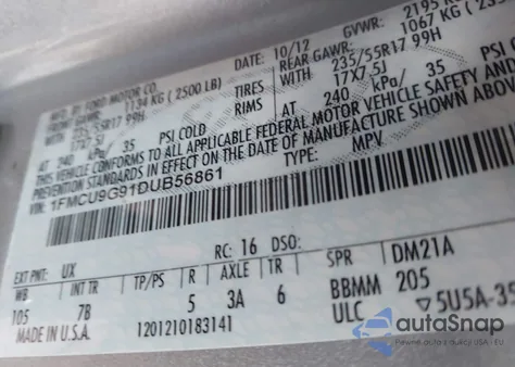 2013 Ford Escape Se из США, поврежденный, VIN 1FMCU9G91DUB56861